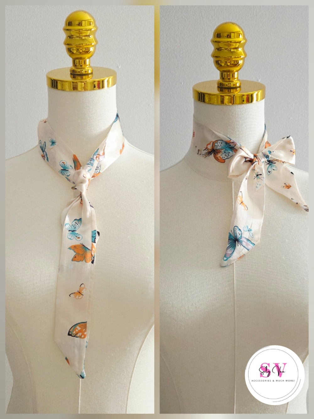 Beige scarf/headband with butterfly decor